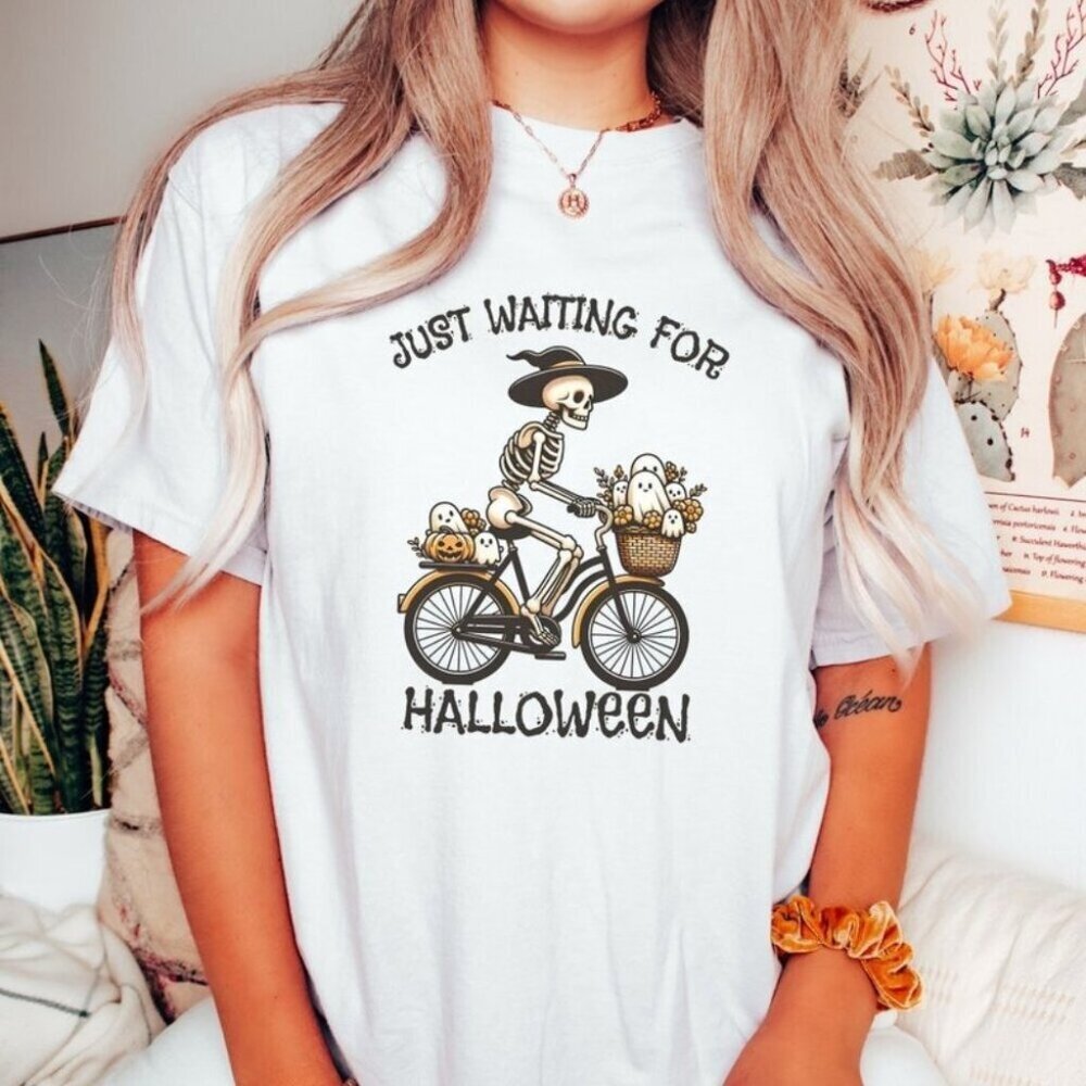 Funny Halloween Shirt Just Waiting For Halloween Spooky Season Tee T-Shirt 73